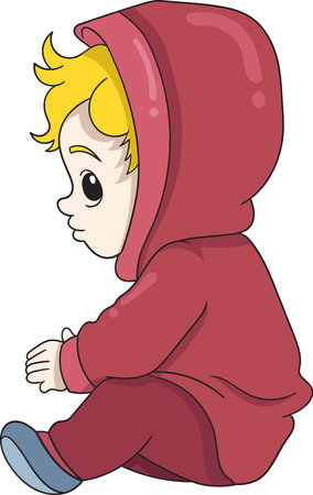 a blonde-haired baby boy was sitting looking aroundのイラスト素材