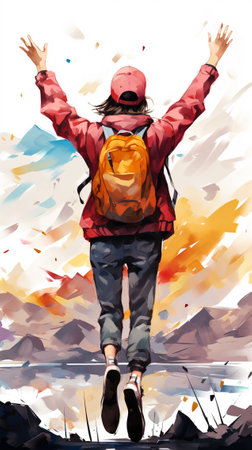 illustration of girl from the back angleの素材