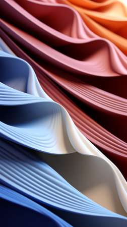 3d rendering paper texture stack of wave pattern with rainbow colorsの素材