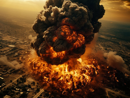 Explosion boom city disasters high photographyの素材