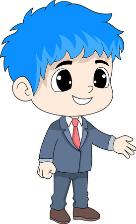 a blue-haired man wearing a suit was asking to shake handsのイラスト素材