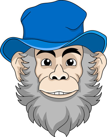 a bearded monkey is wearing a blue hatのイラスト素材