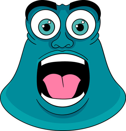 a strangely shaped green monster with thick eyebrows and a gaping mouthのイラスト素材