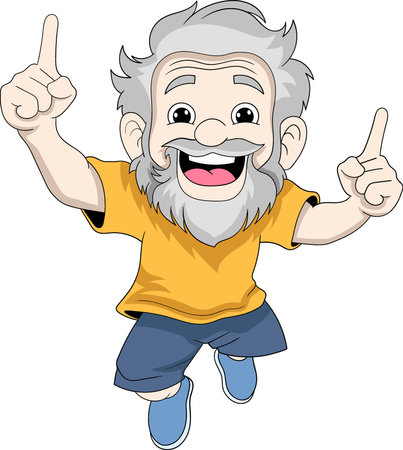 an old man ran and held up two forefingersのイラスト素材