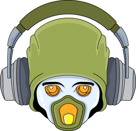 cartoon logo of hoodie man wearing headphones. creative imageのイラスト素材