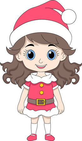 A beautiful girl is standing dressed in a beanie and Christmas themed clothes, creative illustration drawのイラスト素材