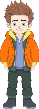 Handsome boy is standing wearing a hoodie jacket, creative illustration designのイラスト素材