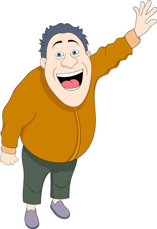 Fat father is making gestures explaining health, creative illustration designのイラスト素材