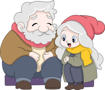 forever in love, valentines day two old people together, funny cartoon characterのイラスト素材