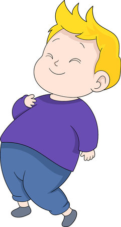 doodle cartoon illustration, toddler boy doing funny movements when happy. creative drawingのイラスト素材