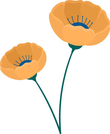 plant illustration, orange petaled flowers blooming beautifully. creative drawing decorationのイラスト素材
