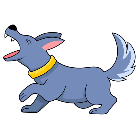 doodle image of a cute cartoon animal, a gray dog barking and inviting him to playのイラスト素材