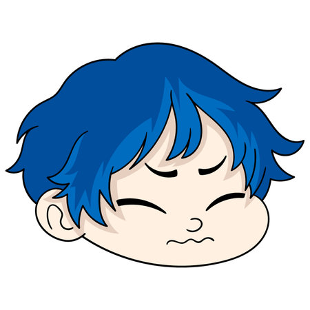 cartoon doodle drawing of people's behavior, the head of a baby boy with a facial expression of displeasureのイラスト素材