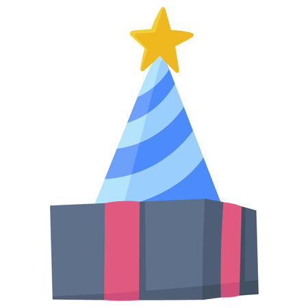 Icon illustration in flat colors, festive birthday party gifts and hatsのイラスト素材