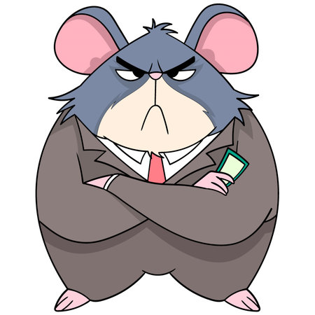 illustration of a cartoon doodle drawing of cute animal characters, Greedy looking rats wearing cool suits are greedy for moneyのイラスト素材