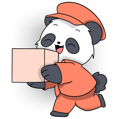 cartoon doodle of cute animal activities, panda becomes a courier delivering packages to customersのイラスト素材