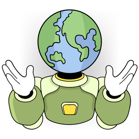 cartoon doodle illustration artificial intelligence has taken over the world, sophisticated robots with scientific knowledge about the earthのイラスト素材