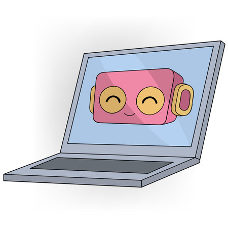 cartoon doodle illustration of artificial intelligence has been installed in the operating system, the laptop is equipped with AI features for more powerful performanceのイラスト素材