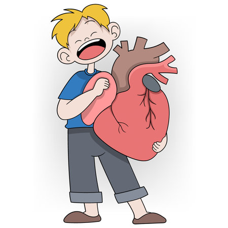 illustration of the humanitarian activity of organ donation, a boy with a healthy heart intends to donate his heartのイラスト素材