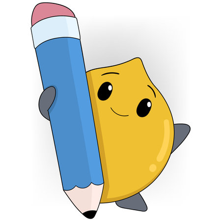 An endearing illustration of a cartoon star character holding a large blue pencil with a pink eraser.のイラスト素材