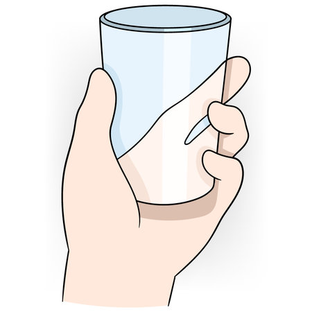 This vector illustration depicts a hand grasping a glass of water, showcasing a minimalist and clean design.のイラスト素材