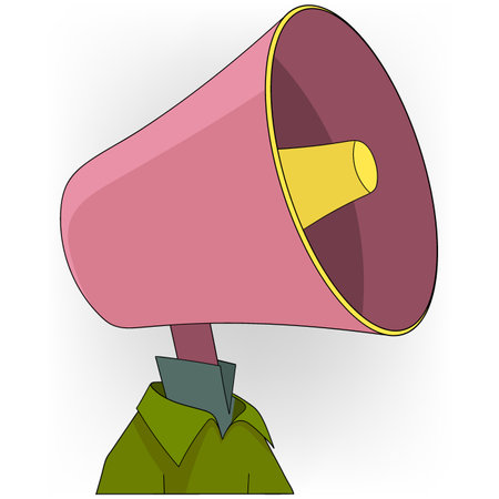 An illustration depicting a figure with a megaphone for a head, symbolizing an announcement or broadcast.のイラスト素材