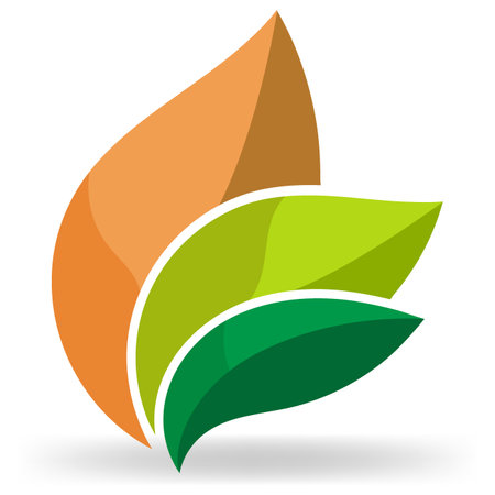 flat style three leaf logo, business logo related to the stability of the environment and ecosystem in every seasonのイラスト素材