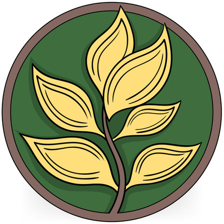 A leafy green circle with yellow leaves, flat logo designのイラスト素材