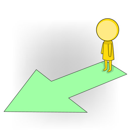 illustration determine your life goals and don't depend on others, human is standing in front of the direction signのイラスト素材