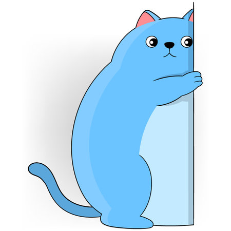 cute pet cartoon illustration, fat blue cat is peeking from the wallのイラスト素材