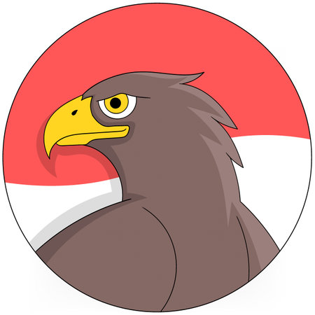 cartoon illustration of Indonesian independence celebration, eagle emblem with red and white flag backgroundのイラスト素材