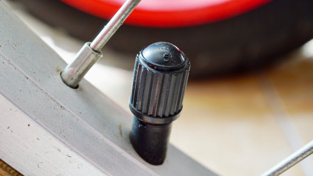 Tire tubes that are not properly installed, in a tilted position which can cause leaksの写真素材