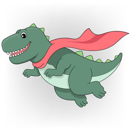 cute cartoon character doodle, dinosaur flying wearing a scarfのイラスト素材