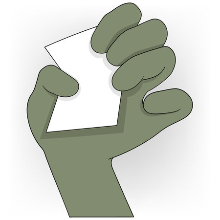 doodle cartoon background template illustration, green monster hand is carrying blank paperのイラスト素材