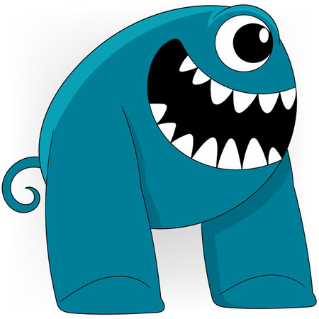 doodle illustration of a character with a cute shape, a short fat monster with one eye laughingのイラスト素材