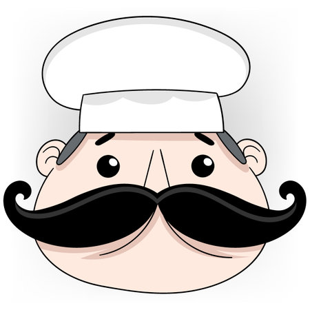 doodle cartoon illustration emblem, simple draw, chef wearing hat for cookingのイラスト素材