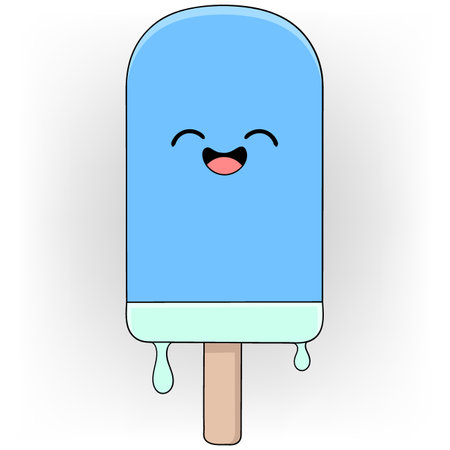 illustration image of delicious sweet food doodle, ice cream stick with cute face characterのイラスト素材