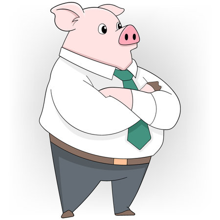 doodle illustration of cute animals, working pigs wearing clothes going to the officeのイラスト素材