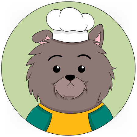 cartoon illustration of cute animal activities, dog works as a chef wearing an apron and hatのイラスト素材