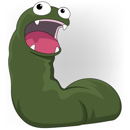 cartoon illustration doodle cute creature with strange shape, green bean bacteria with strange facial expressionのイラスト素材