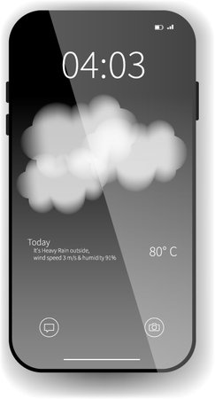 A clean and modern smartphone lockscreen design featuring a cloudy weather icon with temperature and weather details displayedのイラスト素材