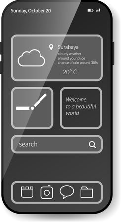 A vector illustration of a mobile interface featuring a monochrome design with minimalist widgetsのイラスト素材