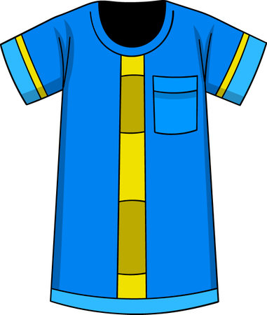 A vibrant blue short sleeved Islamic shirt featuring yellow accents on the front, sleeves, and collar, along with a small chest pocket.のイラスト素材