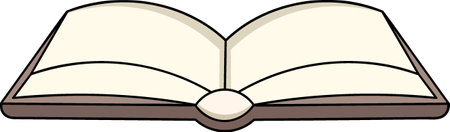 This digital illustration features an open book in a cartoon style with soft beige pages and a brown hardcover, outlined in black for a clean and modern lookのイラスト素材
