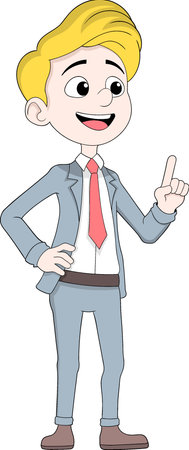 Cartoon illustration of a young businessman with blond hair wearing a light blue suit and red tie.のイラスト素材