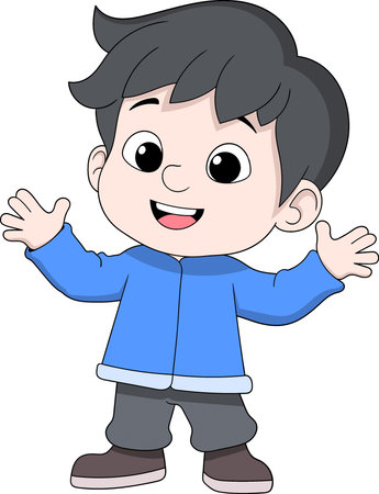Cartoon vector illustration of a happy boy celebrating and welcoming school holidaysのイラスト素材