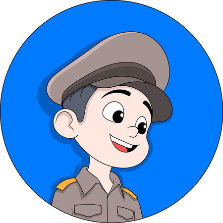 A friendly police officer cartoon  with a cheerful expression and clean flat illustration style