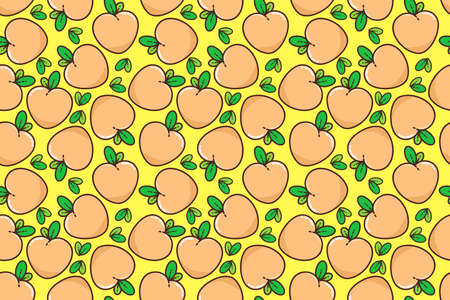 vector illustration soft sweet peach fruit repeat seamless pattern doodle cartoon style. Great for...
