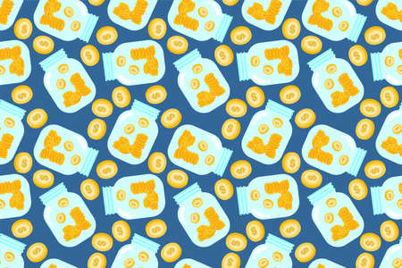vector illustration money jar investment economy repeat seamless pattern doodle cartoon style. Great for fabric packaging wallpaper backgroundのイラスト素材