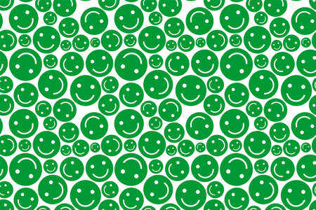 vector illustration green smile face circle symbol repeat seamless pattern doodle cartoon style. Great for fabric packaging wallpaperのイラスト素材